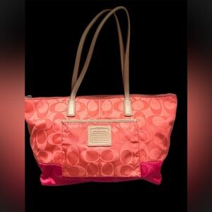 Coach multi colored handbag tote orange and pink EUC
